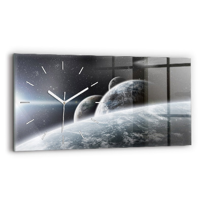 Glass wall clock rectangular Space Planets
