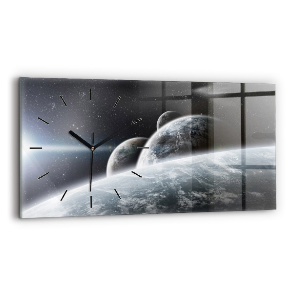 Glass wall clock rectangular Space Planets