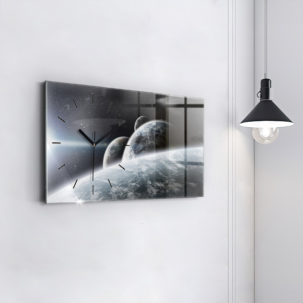 Glass wall clock rectangular Space Planets