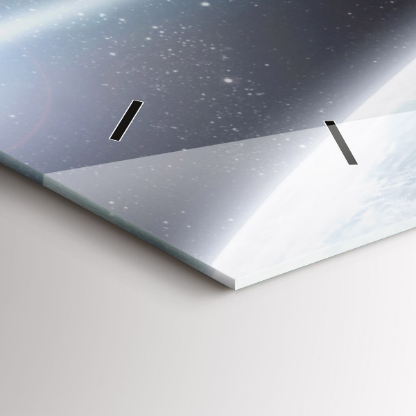 Glass wall clock rectangular Space Planets