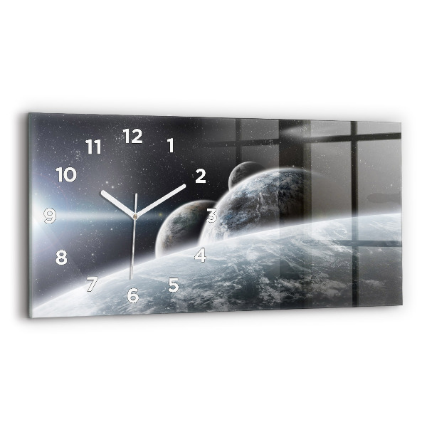 Glass wall clock rectangular Space Planets