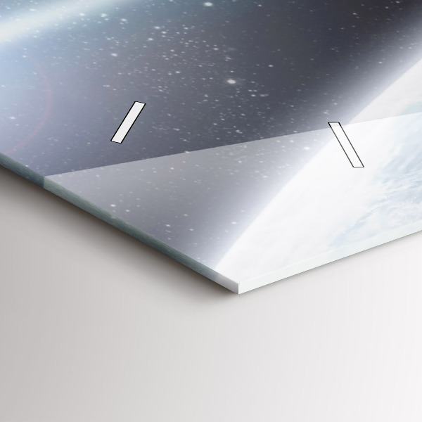 Glass wall clock rectangular Space Planets