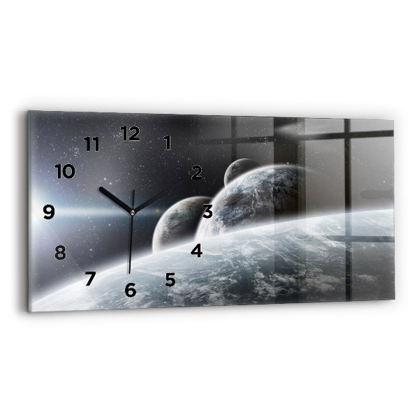 Glass wall clock rectangular Space Planets