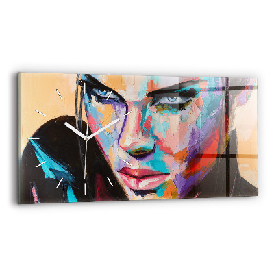 Glass wall clock rectangular Portrait of a woman