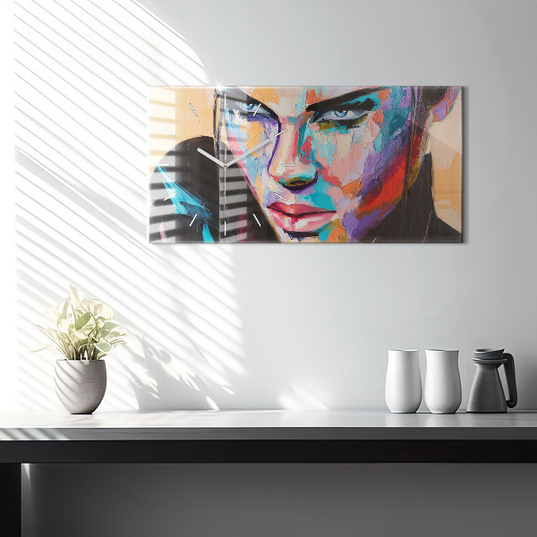 Glass wall clock rectangular Portrait of a woman