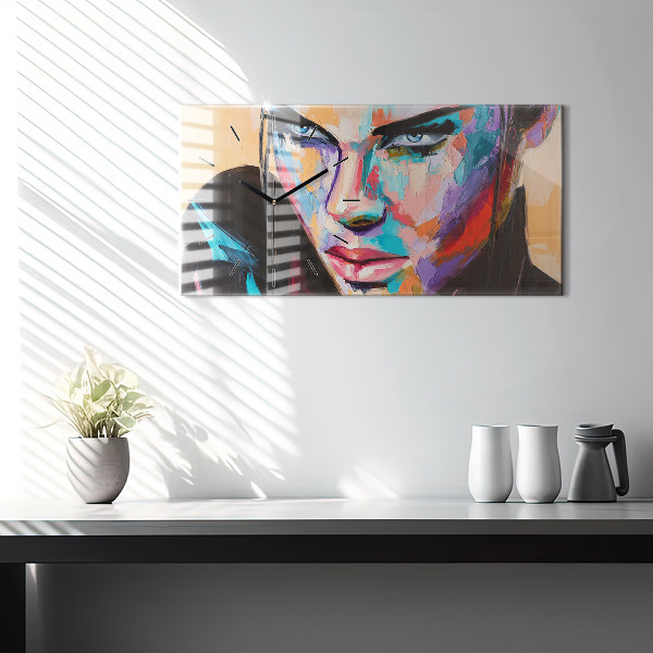 Glass wall clock rectangular Portrait of a woman