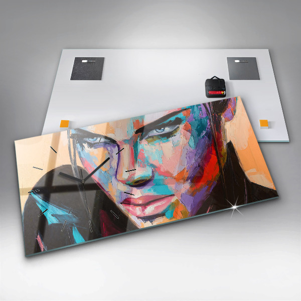 Glass wall clock rectangular Portrait of a woman