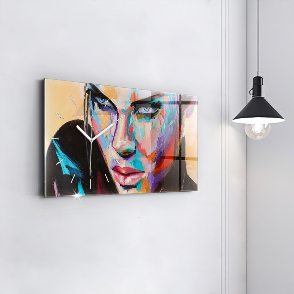Glass wall clock rectangular Portrait of a woman