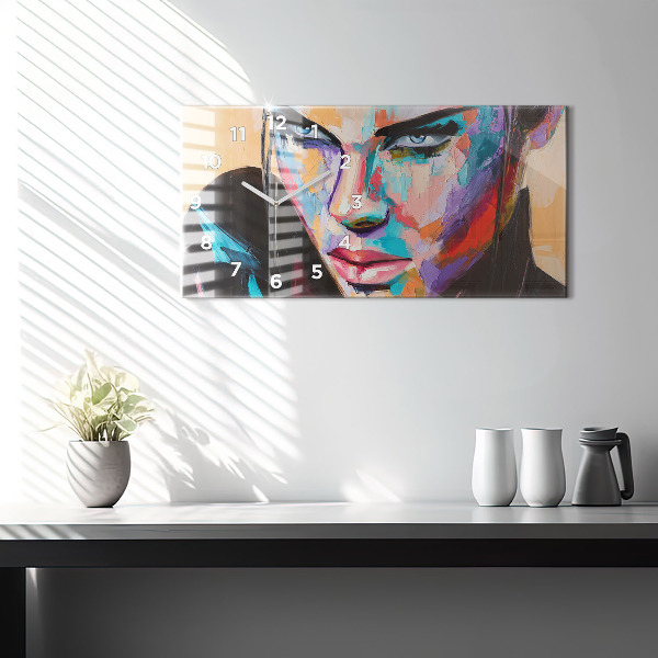 Glass wall clock rectangular Portrait of a woman