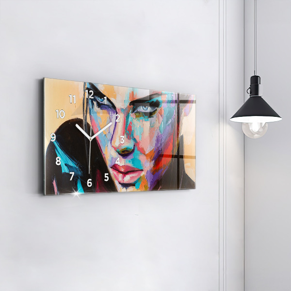 Glass wall clock rectangular Portrait of a woman