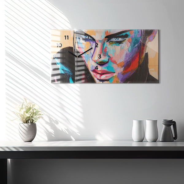 Glass wall clock rectangular Portrait of a woman