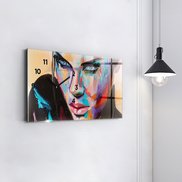 Glass wall clock rectangular Portrait of a woman