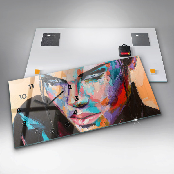 Glass wall clock rectangular Portrait of a woman