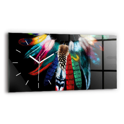 Glass wall clock rectangular Colorful Bird Feathers