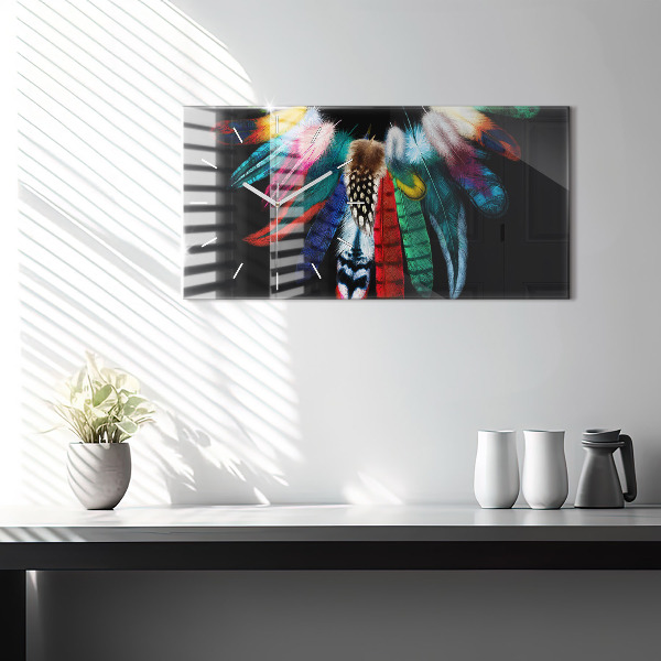 Glass wall clock rectangular Colorful Bird Feathers
