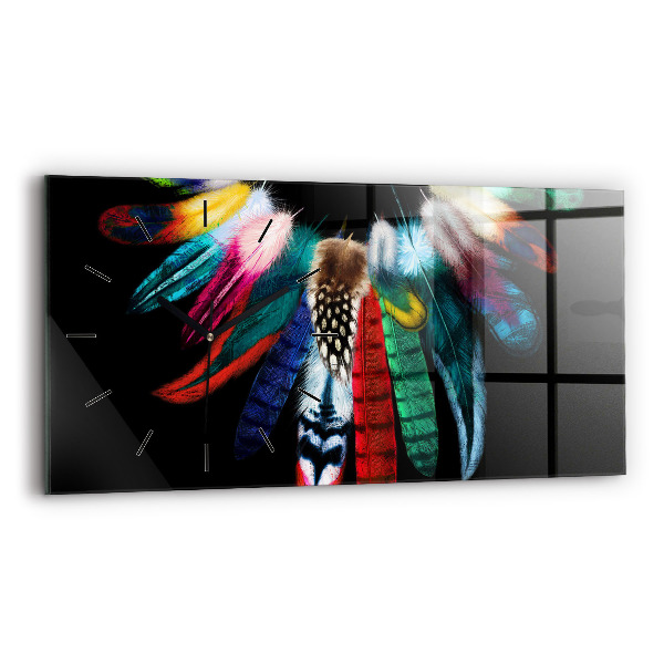 Glass wall clock rectangular Colorful Bird Feathers