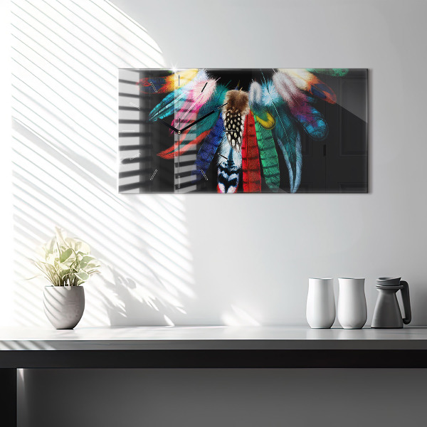 Glass wall clock rectangular Colorful Bird Feathers