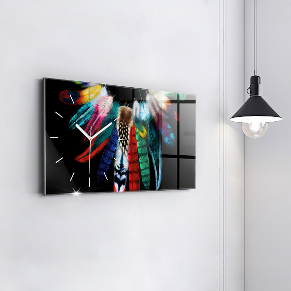 Glass wall clock rectangular Colorful Bird Feathers