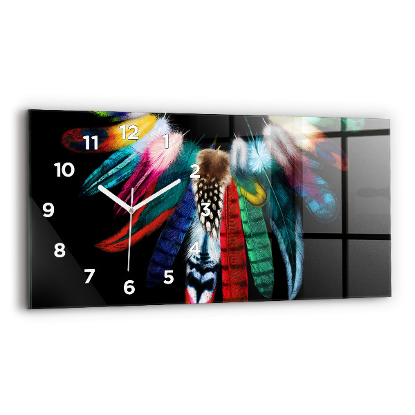 Glass wall clock rectangular Colorful Bird Feathers