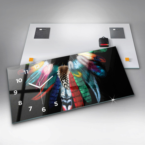 Glass wall clock rectangular Colorful Bird Feathers