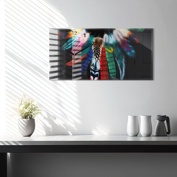 Glass wall clock rectangular Colorful Bird Feathers