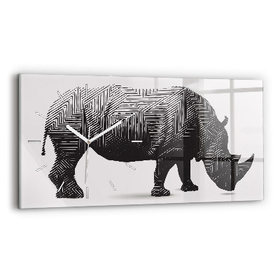 Glass wall clock rectangular Rhino line art
