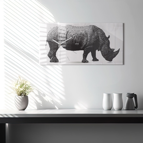 Glass wall clock rectangular Rhino line art