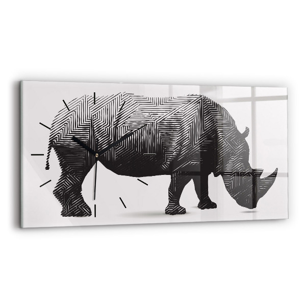 Glass wall clock rectangular Rhino line art