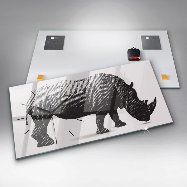 Glass wall clock rectangular Rhino line art