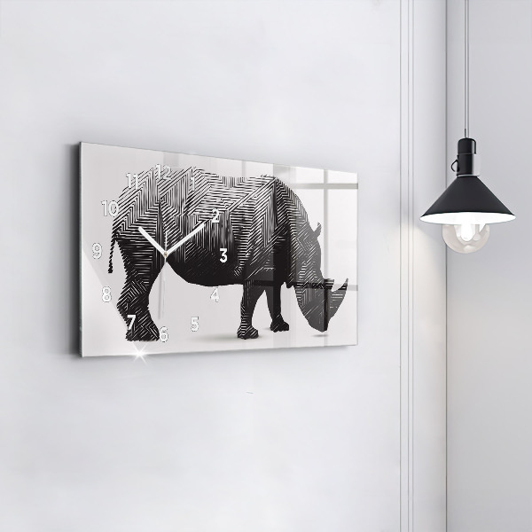 Glass wall clock rectangular Rhino line art