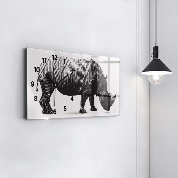 Glass wall clock rectangular Rhino line art