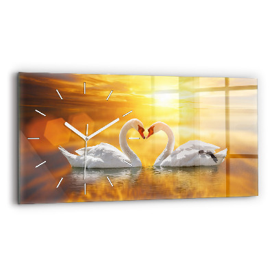 Glass wall clock rectangular Swans in Love
