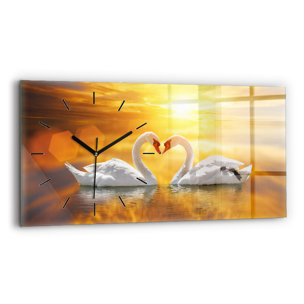 Glass wall clock rectangular Swans in Love