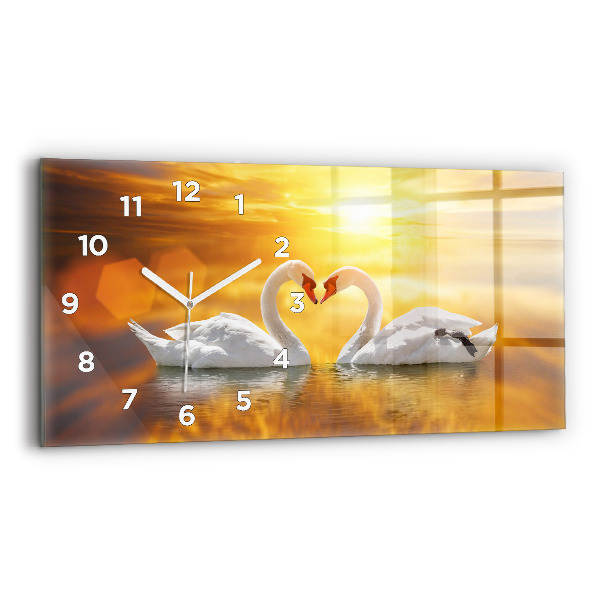 Glass wall clock rectangular Swans in Love