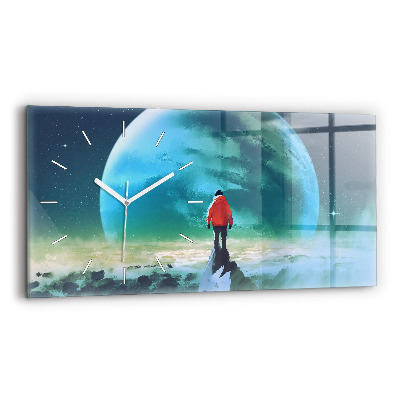 Glass wall clock rectangular Man in the moon