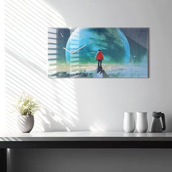 Glass wall clock rectangular Man in the moon