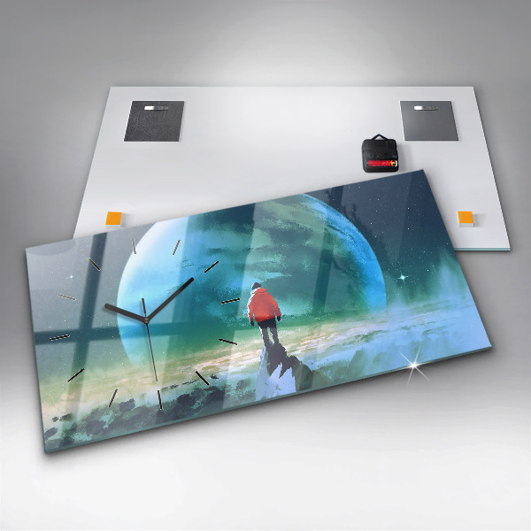 Glass wall clock rectangular Man in the moon