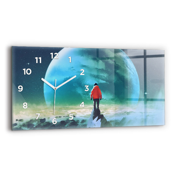 Glass wall clock rectangular Man in the moon