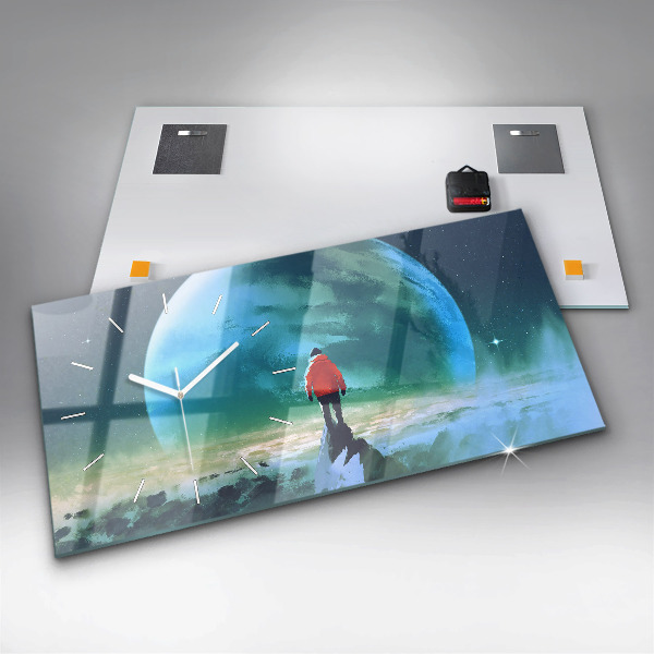 Glass wall clock rectangular Man in the moon