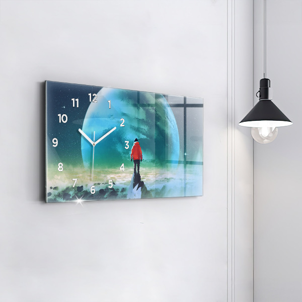 Glass wall clock rectangular Man in the moon