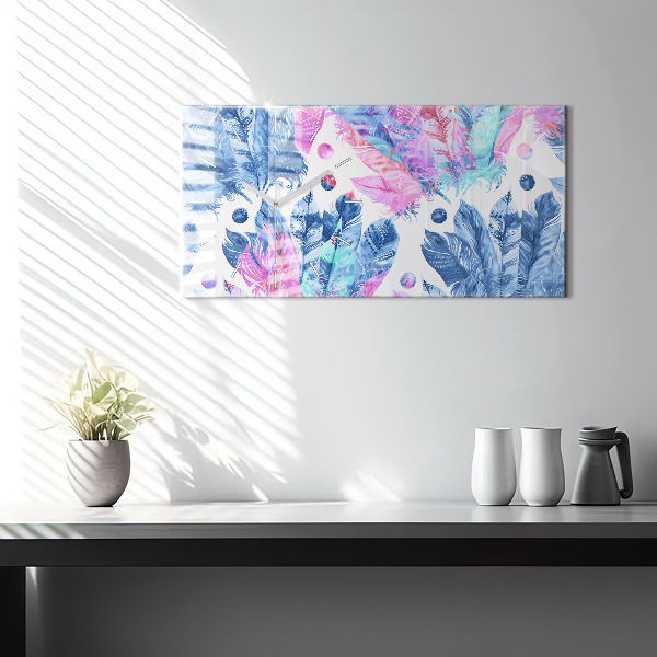 Glass wall clock rectangular Colorful feathers
