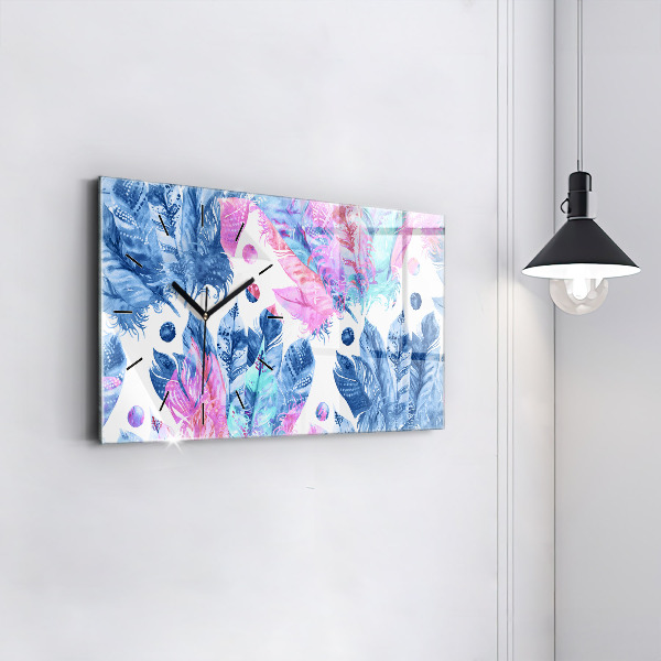 Glass wall clock rectangular Colorful feathers