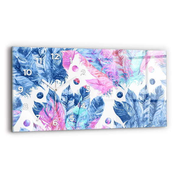 Glass wall clock rectangular Colorful feathers