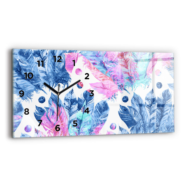 Glass wall clock rectangular Colorful feathers
