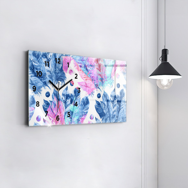 Glass wall clock rectangular Colorful feathers