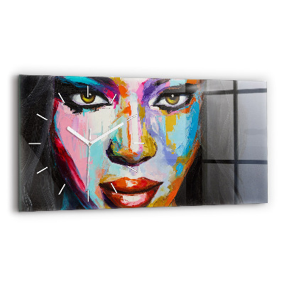 Glass wall clock rectangular Colorful Woman's Face