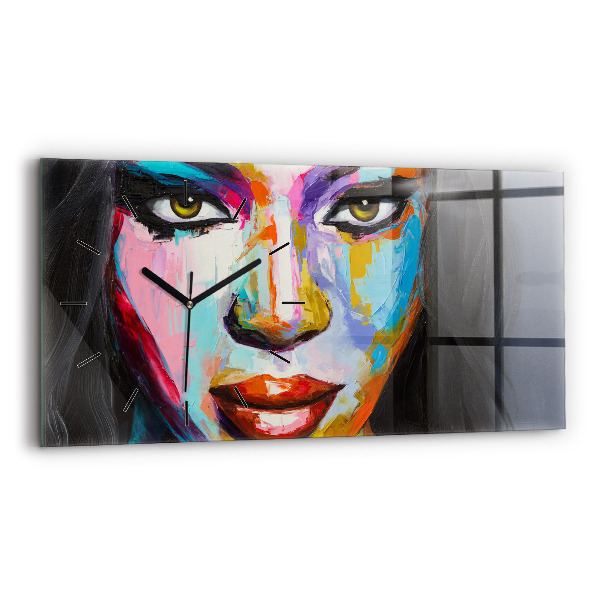 Glass wall clock rectangular Colorful Woman's Face
