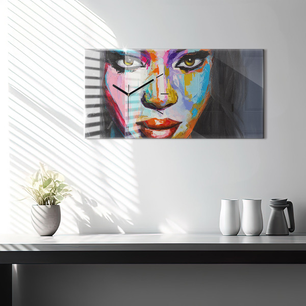 Glass wall clock rectangular Colorful Woman's Face
