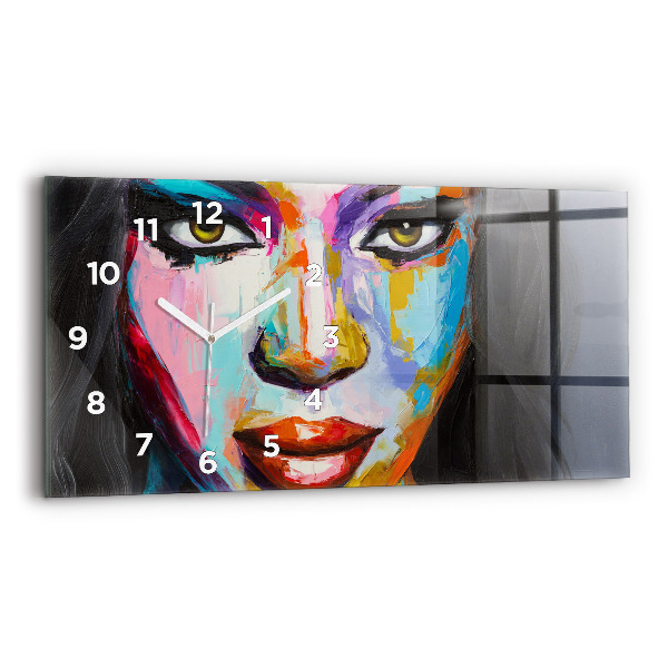 Glass wall clock rectangular Colorful Woman's Face