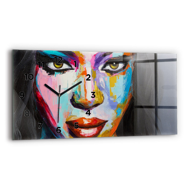 Glass wall clock rectangular Colorful Woman's Face